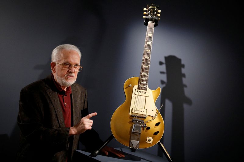 The “Number One” guitar is displayed at Christie’s auctions in
