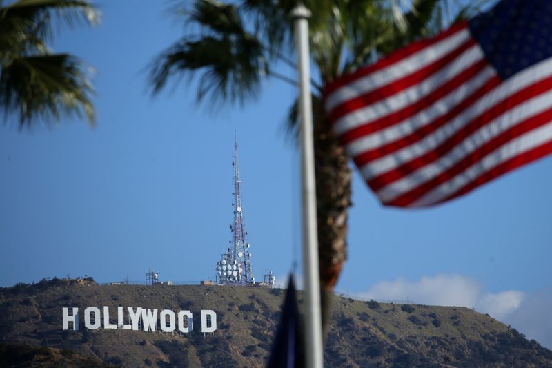 The iconic Hollywood sign is pictured from near the arrivals