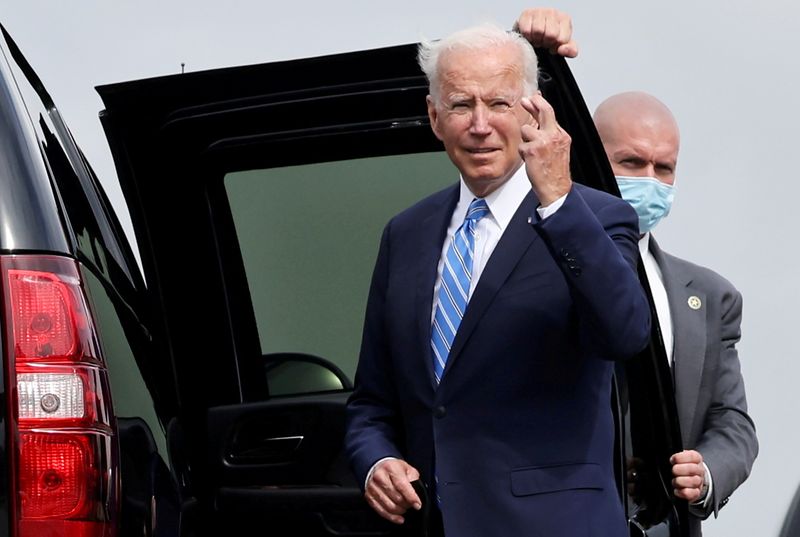 FILE PHOTO: U.S. President Joe Biden arrives at Chicago O’Hare