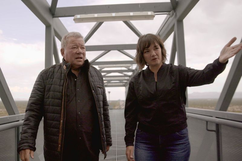 William Shatner tours the launch tower with Blue Origin’s Sarah