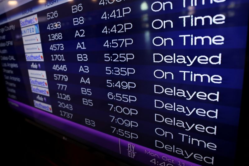 Southwest flight are shown as delayed on the departure screen