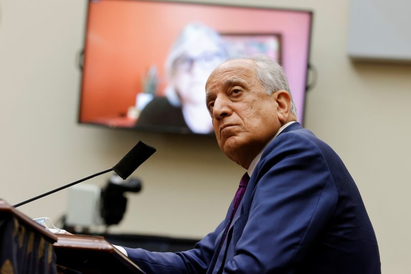 FILE PHOTO: U.S. envoy Khalilzad listens to a question from