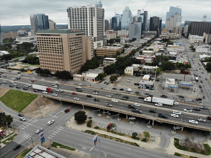 Aerial image of downtown Austin and a portion of Interstate