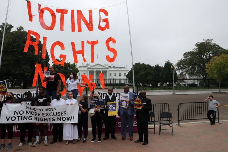 FILE PHOTO: People protest for voting rights outside of the