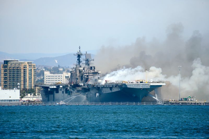FILE PHOTO: Fire aboard the U.S. Navy amphibious assault ship
