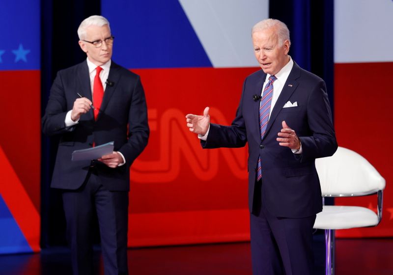 U.S. President Joe Biden participates in a town hall with