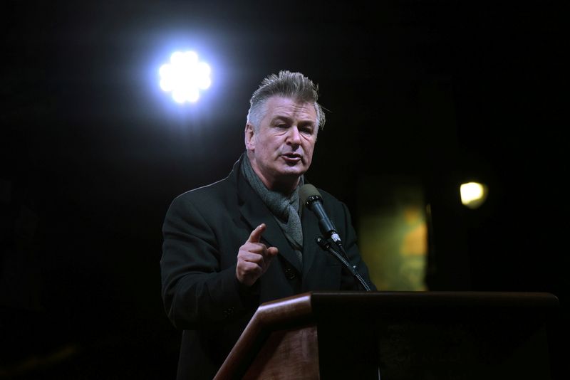 FILE PHOTO: Actor Alec Baldwin speaks at a protest against