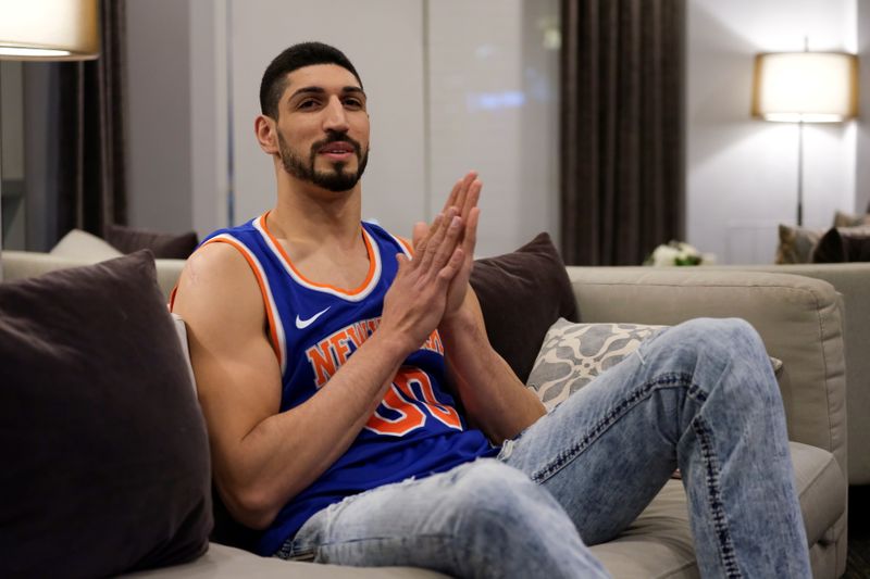 FILE PHOTO: Turkish NBA player Enes Kanter watches the final