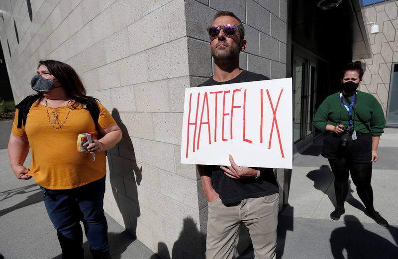 FILE PHOTO: Rally in support of the Netflix transgender employee