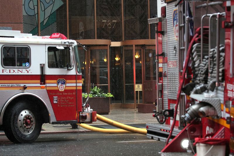 FILE PHOTO: New York City Fire Department trucks outside 787