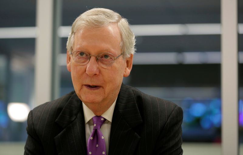 FILE PHOTO: Senate Majority Leader McConnell speaks to Reuters during