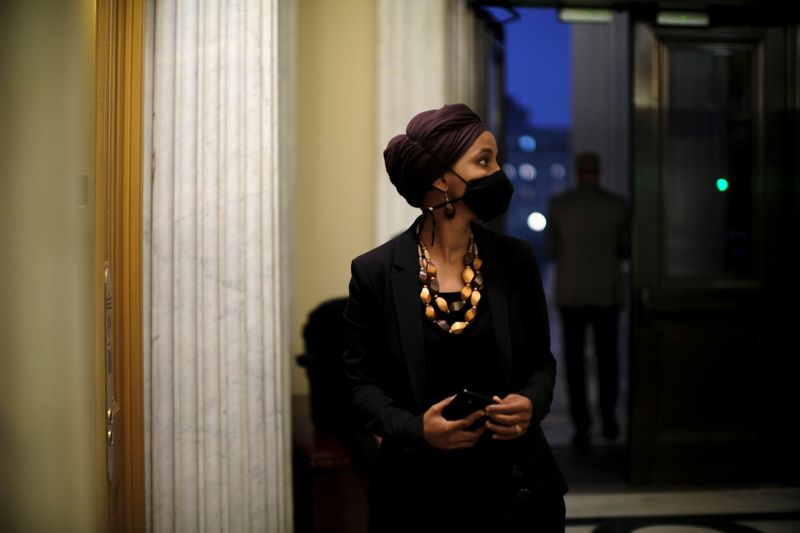 FILE PHOTO: U.S. Rep. Ilhan Omar (D-MN) leaves the House