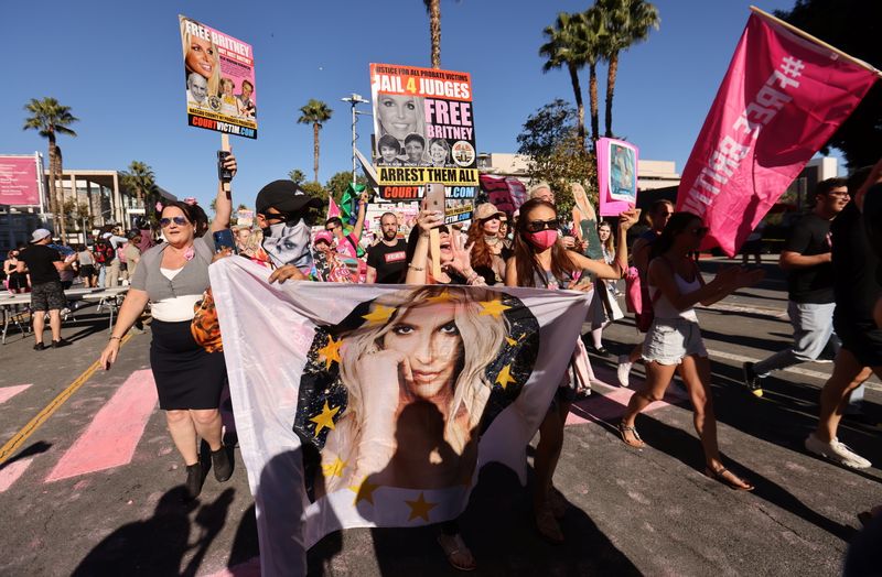 Britney Spears’ supporters gather outside the Stanley Mosk Courthouse, in