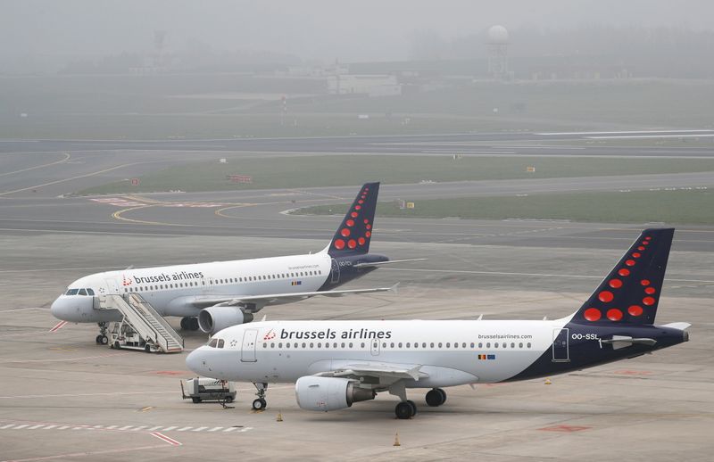 FILE PHOTO: Brussels Airlines aircrafts are parked on the tarmac