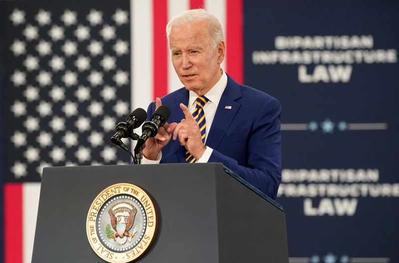 U.S. President Joe Biden delivers remarks on the bipartisan infrastructure