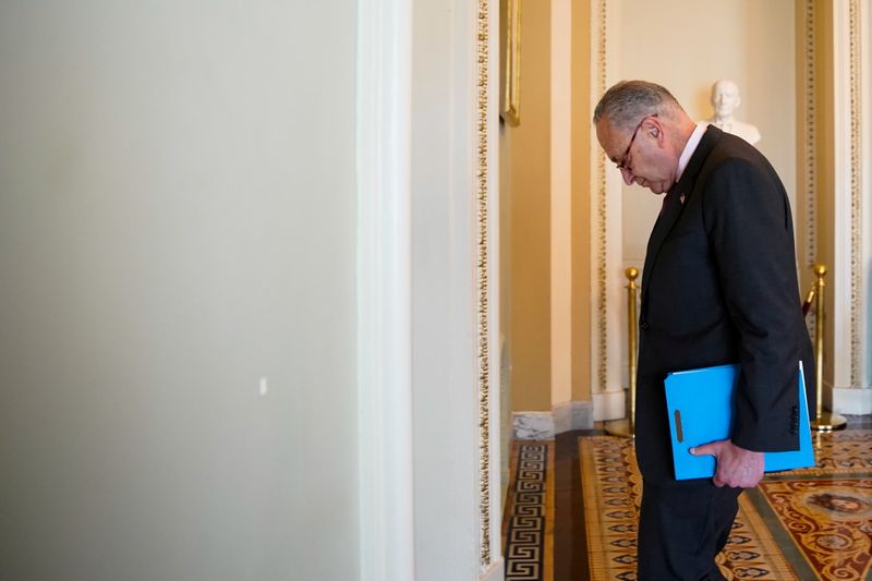 U.S. Senate Majority Leader Chuck Schumer walks through the U.S.