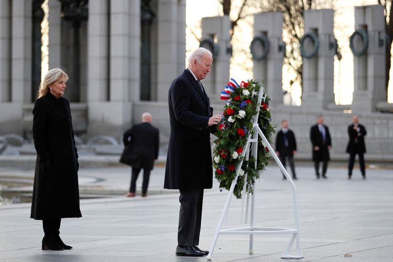 President Biden visits World War Two Memorial on the National