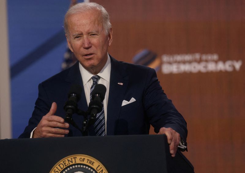 U.S. President Joe Biden delivers closing remarks at the State