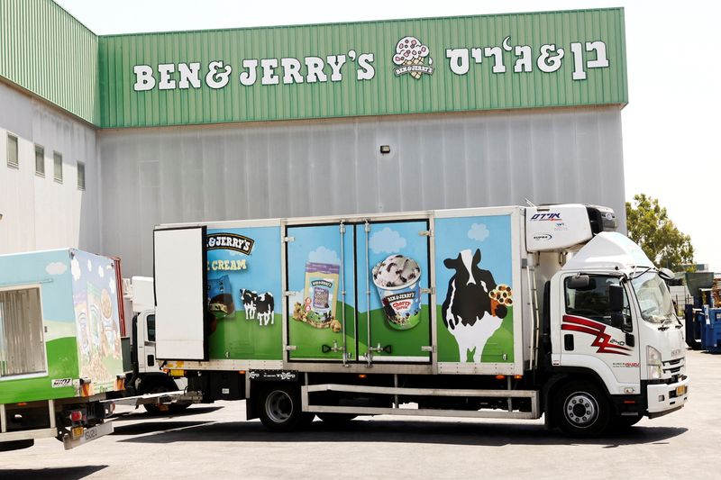 A Ben & Jerry’s ice-cream delivery truck is seen at