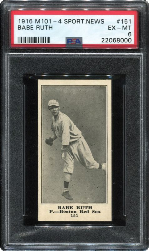 A 1916 Sporting News Babe Ruth rookie card from the