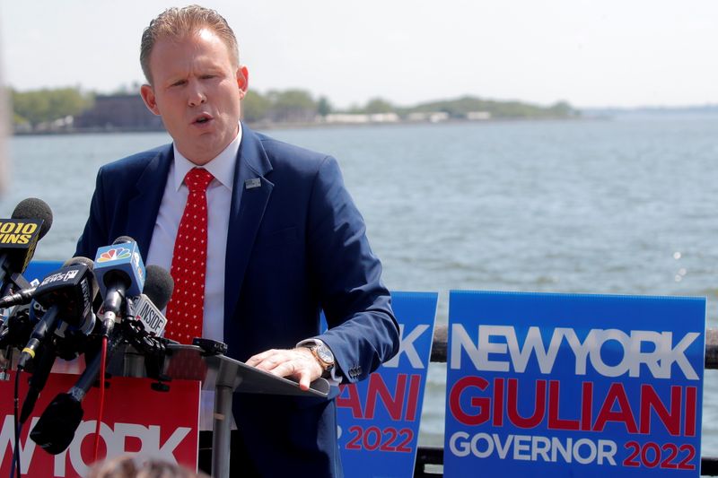 Andrew Giuliani speaks during news conference to launch Republican campaign