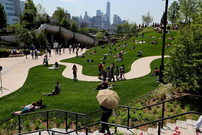 People visit Little Island Park, a new public park space