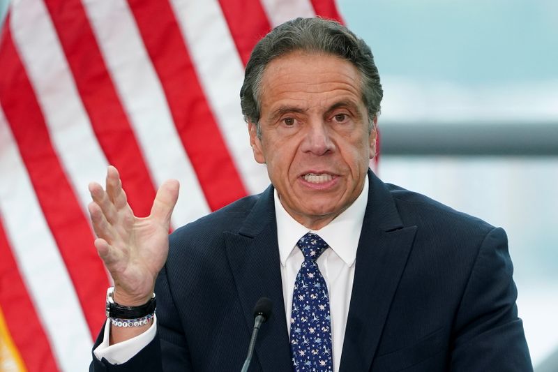 New York Governor Andrew Cuomo gives a press conference in