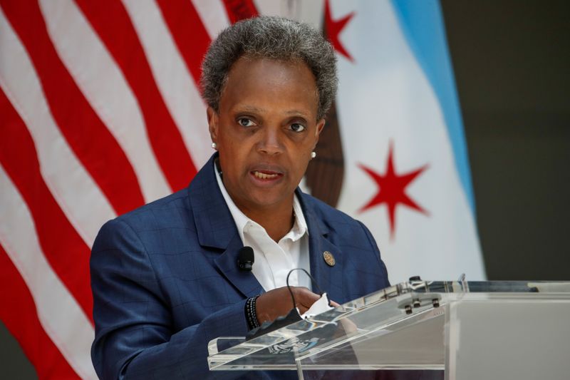 Chicago’s Mayor Lori Lightfoot attends a science initiative event at