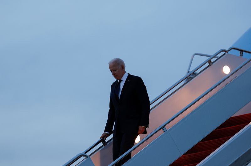 U.S. President Joe Biden arrives at Joint Base Andrews, as