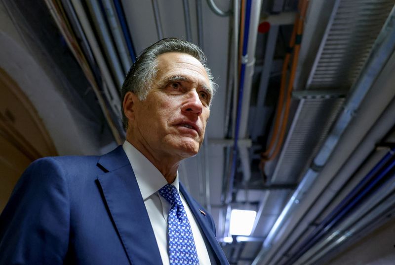 U.S. Senator Mitt Romney departs after bipartisan work group meeting