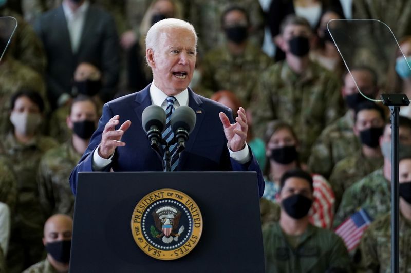 U.S. President Biden delivers remarks to U.S. Air Force personnel