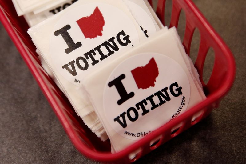 FILE PHOTO: Voting stickers are seen at the Franklin County