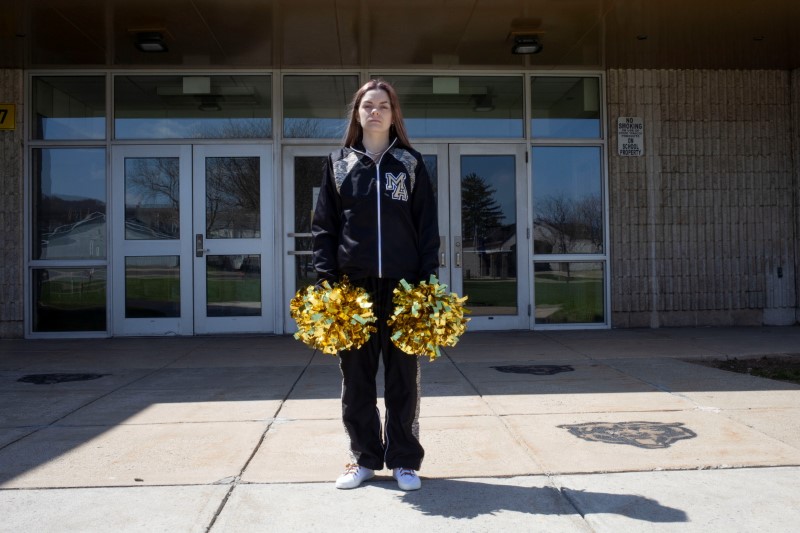 Levy, a former cheerleader at Mahanoy Area High School, poses