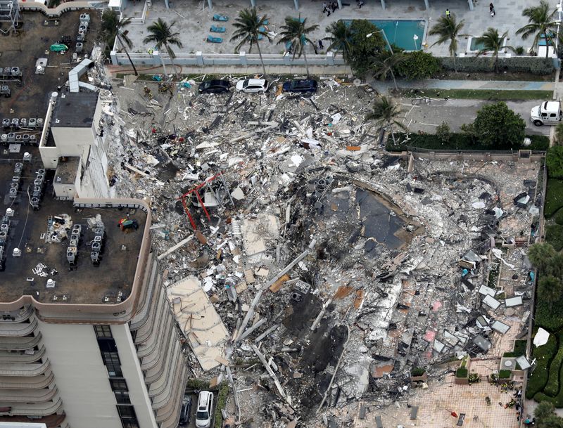 FILE PHOTO: An aerial view showing a partially collapsed building