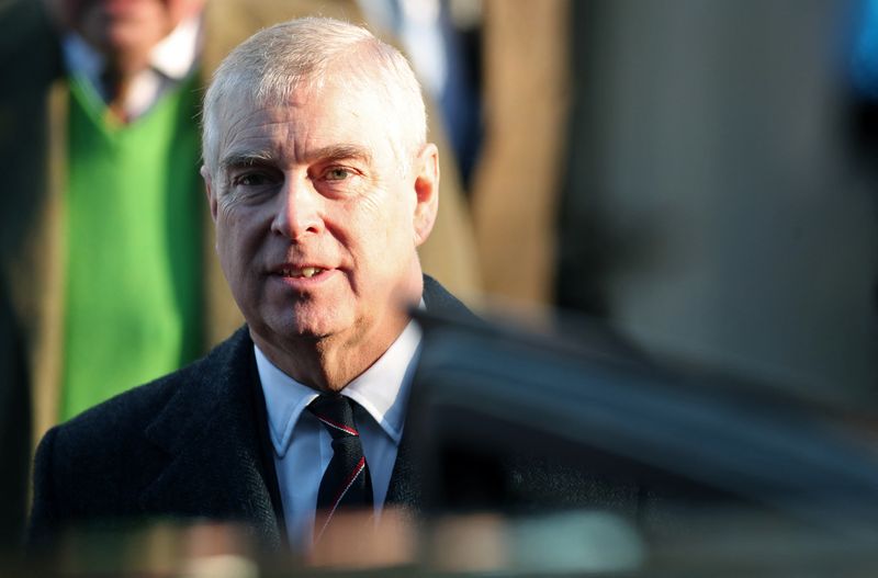 Britain’s Prince Andrew leaves St. Mary the Virgin church in