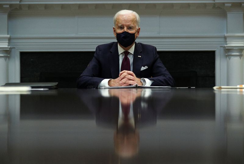 U.S. President Joe Biden receives economic briefing at the White