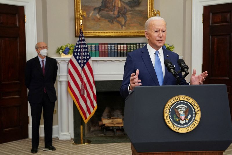 U.S. President Joe Biden and Supreme Court Justice Stephen Breyer
