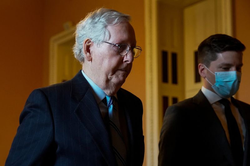 U.S. Senate Minority Leader Mitch McConnell (R-KY) walks to his