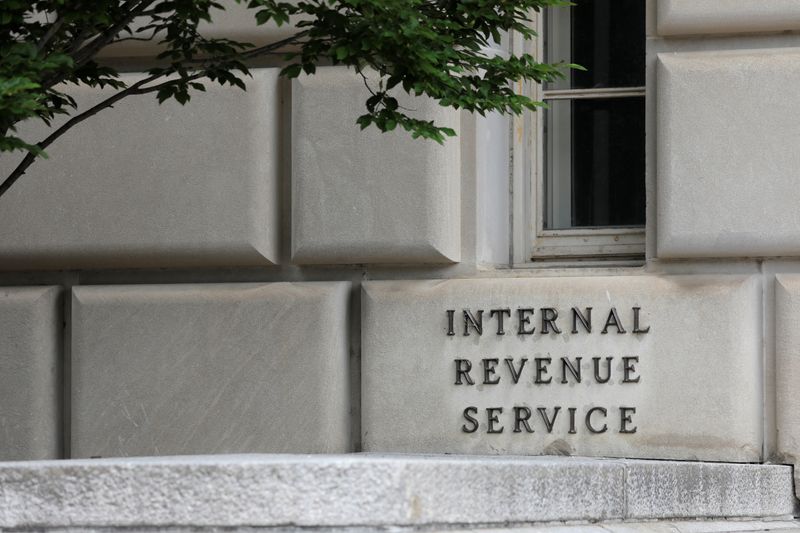 Signage is seen at the headquarters of the Internal Revenue