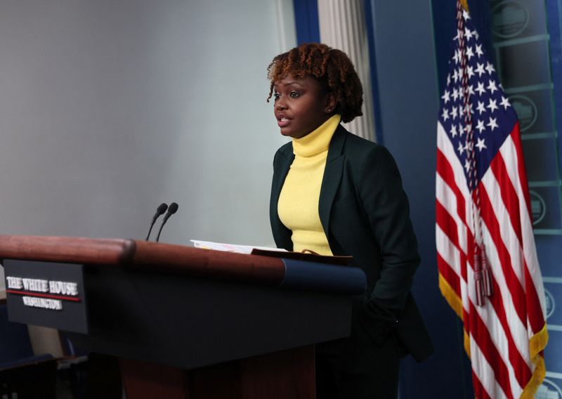White House Principal Deputy Press Secretary Karine Jean-Pierre holds a