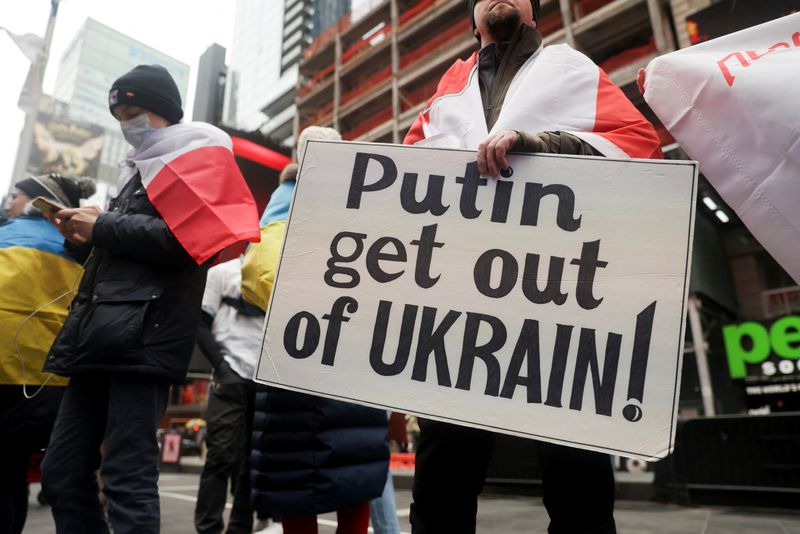 Protest against Russia’s military operation in Ukraine, in Times Square
