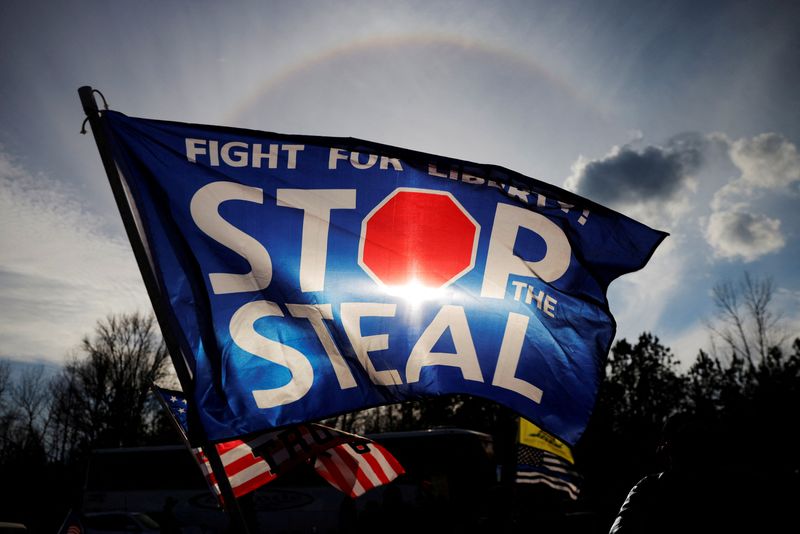 FILE PHOTO: A “Stop the Steal” flag flies outside a