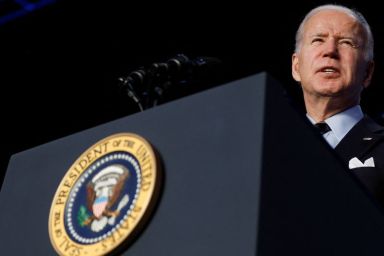 U.S. President Joe Biden delivers remarks to the Democratic National