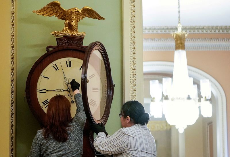 FILE PHOTO: Architect of the Capitol workers wind Ohio Clock
