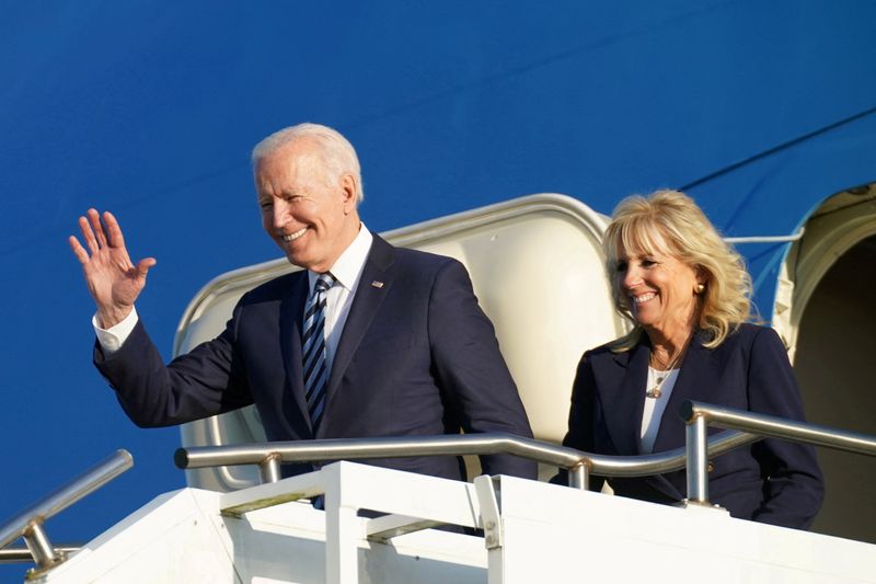 FILE PHOTO: U.S. President Biden arrives at RAF Mildenhall ahead