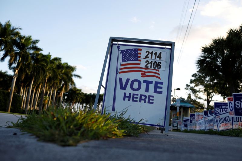 FILE PHOTO: Vote signs outside Palm Beach County Public Library