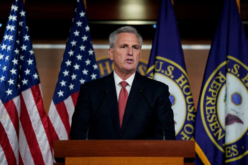 FILE PHOTO: House Minority Leader Kevin McCarthy (R-CA) holds his