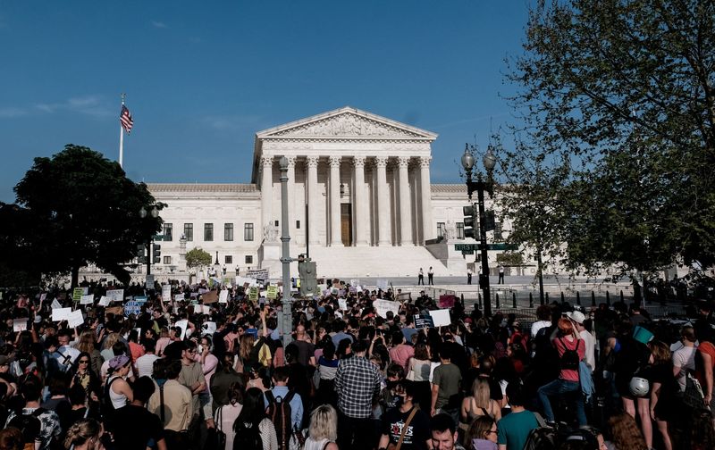 Abortion rights supporters protest at the U.S. Supreme Court after