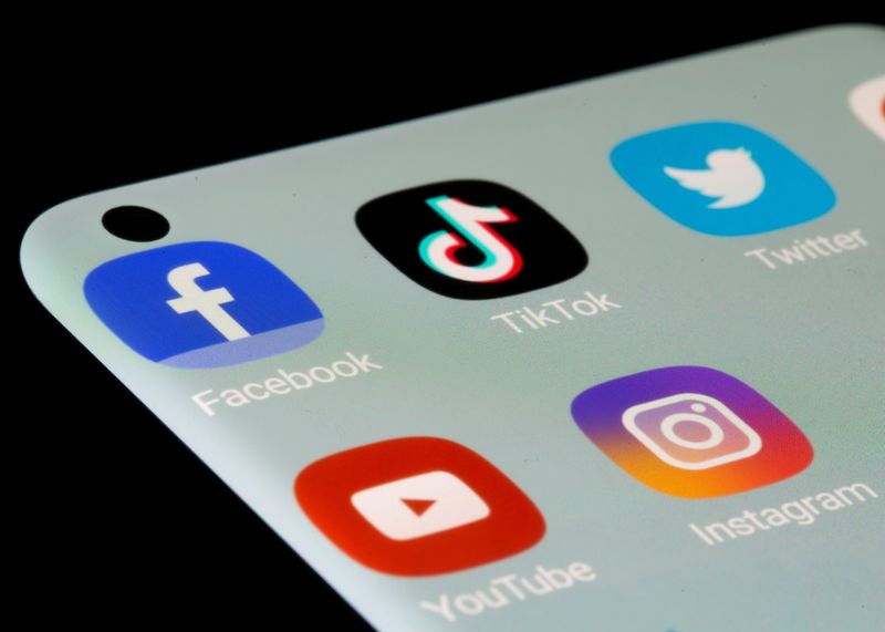 Facebook, TikTok, Twitter, YouTube and Instagram apps are seen on