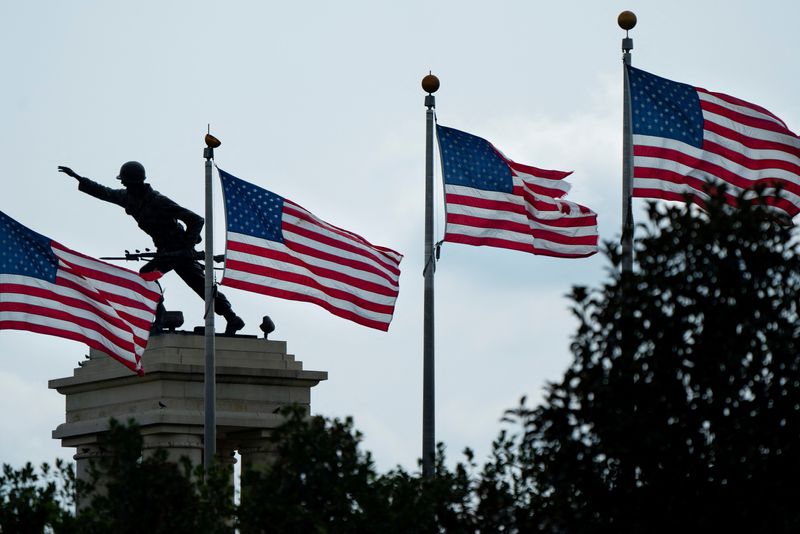 FILE PHOTO: Flags and a monument are seen at the